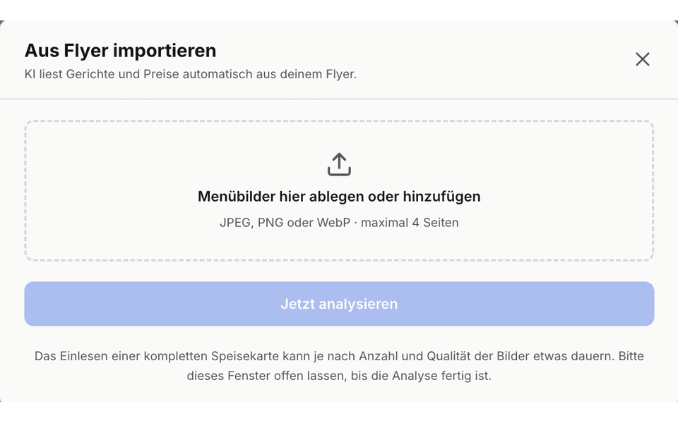 Import-Fenster: Flyer als Bild ablegen